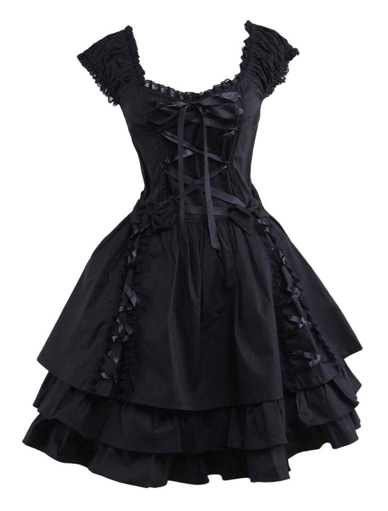 Black Layered Lace-up Goth Lolita Dress