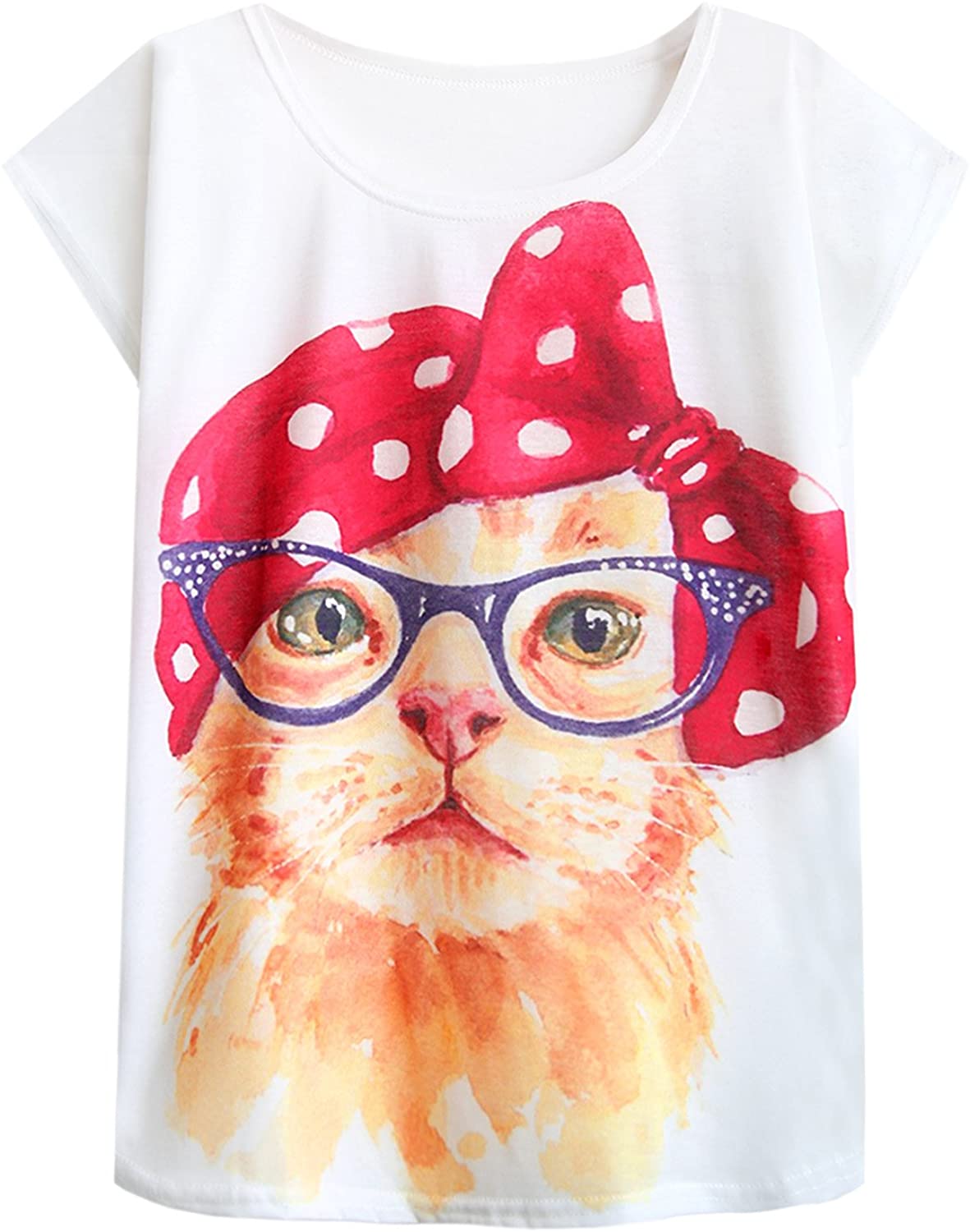 Cute Cat Graphic Abstract Paint Splatter Casual T Shirt
