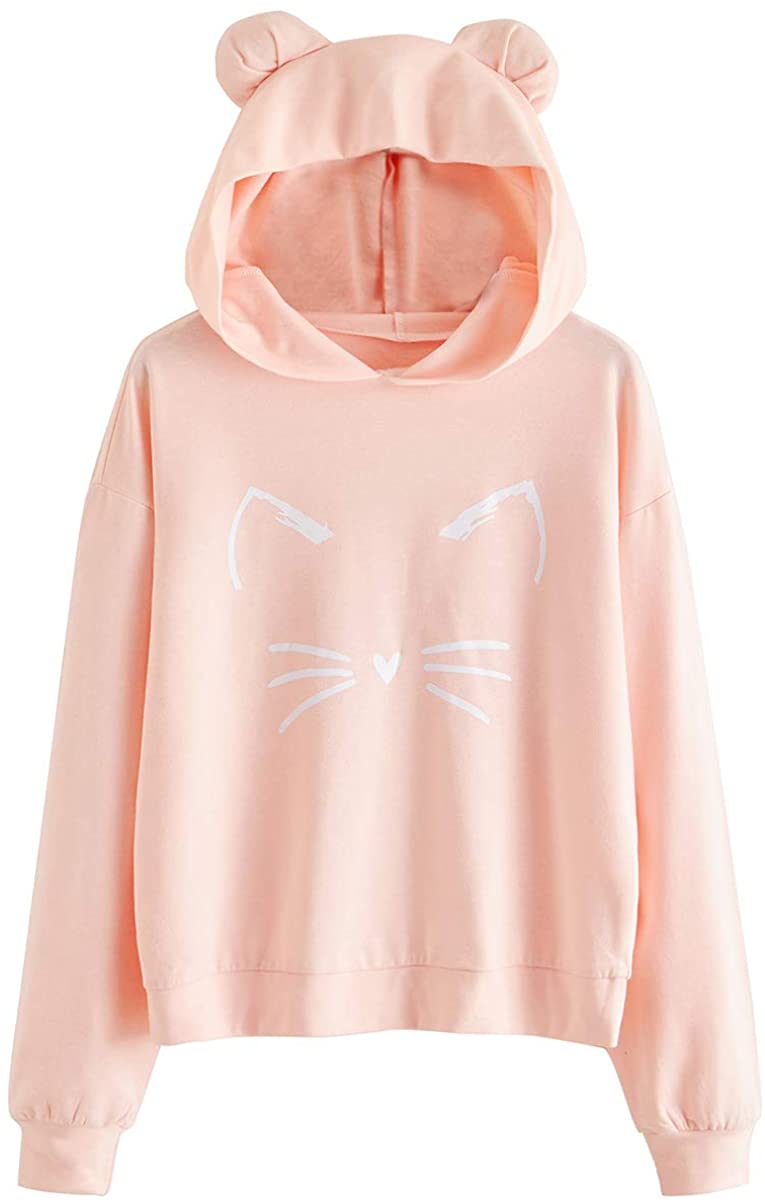 Cute Cat Print Sweatshirt Long Sleeve Loose Casual Hoodies 2