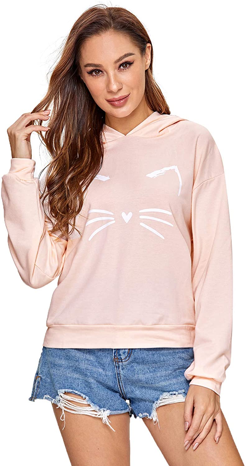 Cute Cat Print Sweatshirt Long Sleeve Loose Casual Hoodies 1